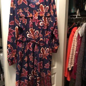 Shirt Dress  two pockets tie waistband Print XL New